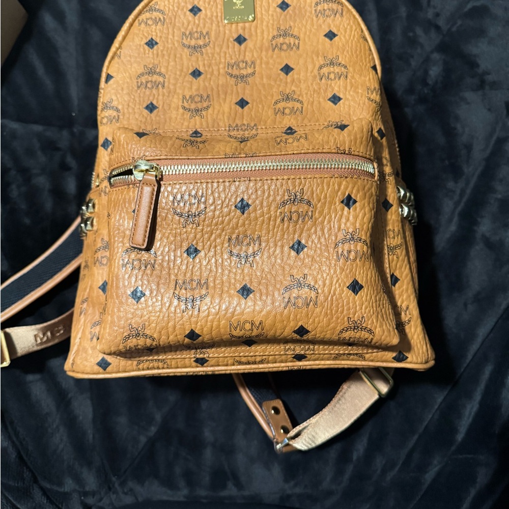 MCM Tan Backpack with Black Accents